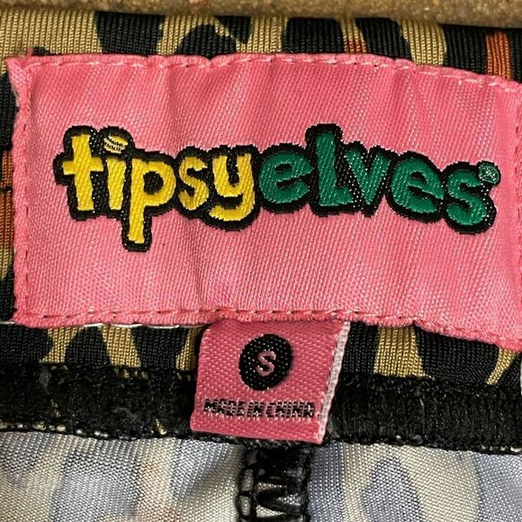 Tipsy Elves Tan & Black Leopard Designed Thin Stretchy Leggings (Size: S) - Picture 6 of 9